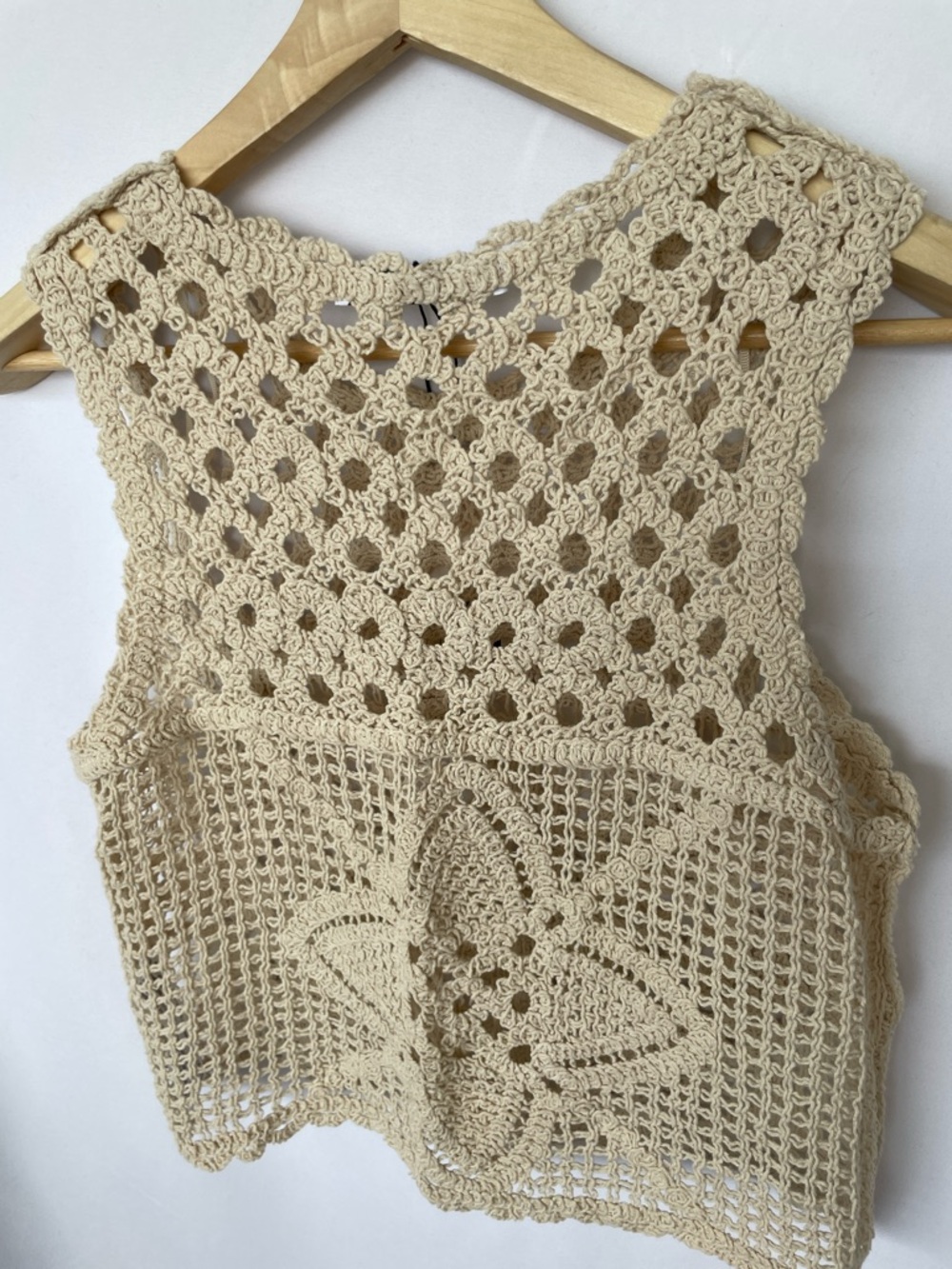 ZARA Beige Crochet Layering Top Size L - Picture 4 of 4
